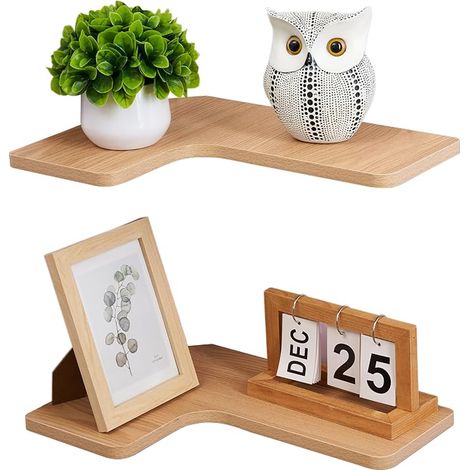 Étagère d'angle suspendue, étagères murales de 40 cm en forme de L, étagère murale en bois pour cuisine, salle de bain, salon, chambre (Naturel) (1/2)