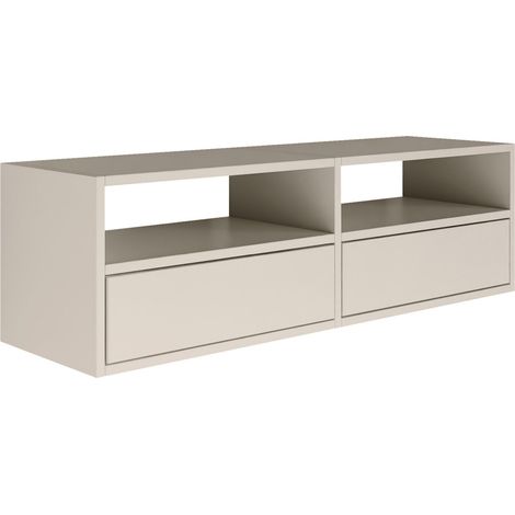 Selsey FRAMME – mueble TV suspendido con dos puertas y estantes abiertos – gris cachemira – 100 cm (1/5)