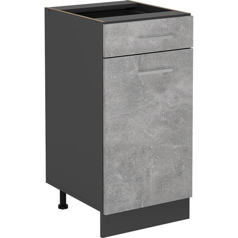Mobiletto base per cucina R-Line, Calcestruzzo, 40 cm senza piano di lavoro, Vicco