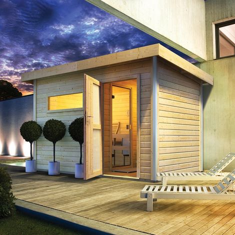 Sauna Extérieur Skrollan 4-6 Places Bois 38mm Karibu (1/5)