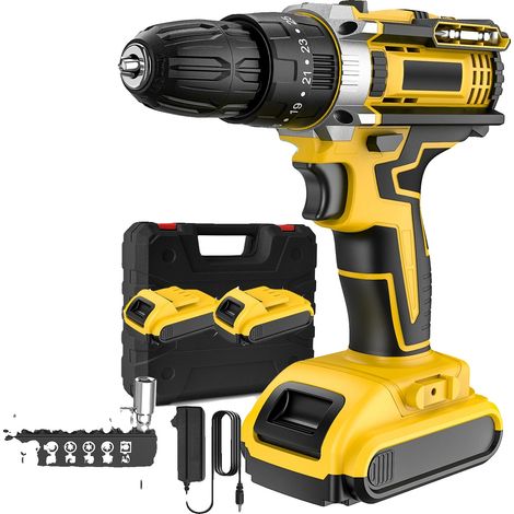 Taladro de impacto eléctrico inalámbrico, 25+3 ajustes de torque, 1800 rpm, 2 baterías. (1/2)