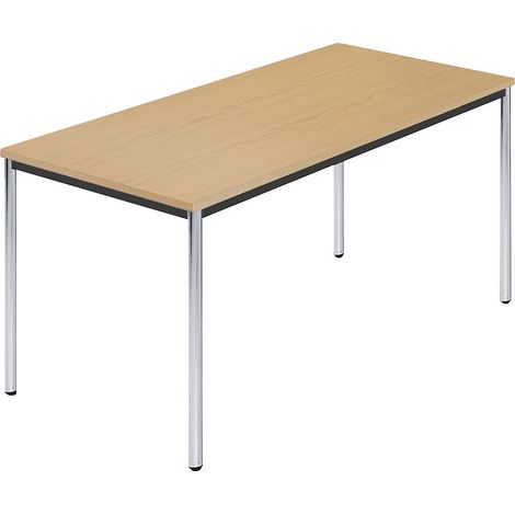 Table rectangulaire en tube rond chromé, 1500 x 800 mm hêtre naturel (1/4)