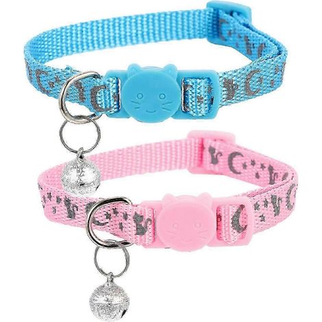 Lot de 2 colliers réfléchissants ajustables et amovibles pour chats, anneaux de cou en nylon doux, compatibles avec les chats et les chatons