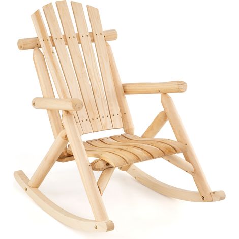 Fauteuil à Bascule Adirondack, Chaise à Bascule Extérieur en Bois Massif avec Siège Incurvé et Haut Dossier Éventail, pour Terrasse, Charge 150 KG (1/5)