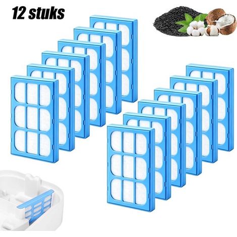 Lot de 12 filtres pour fontaine à eau Cat Mate - filtres carrés pour fontaine à eau pour chat - filtre à charbon actif - filtre en tissu non tissé - Bleu - 11 × 5,5 × 1,2 cm - retient les poils et les (1/5)