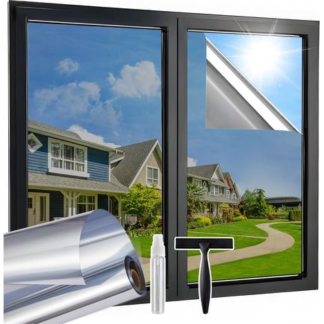 Film Miroir pour Fenetre Électrostatique Argenté 90x200cm (1/5)