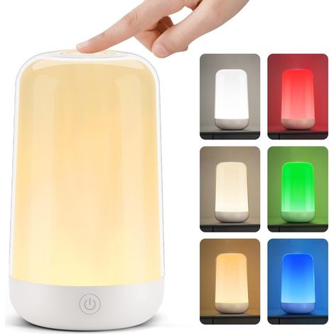 Lampe de Chevet Sans Fil, 16 Millions de Couleurs RGB, Tactile, Veilleuse Adulte, Lampe Ambiance, Chambre, 360° et Blanc (1/5)