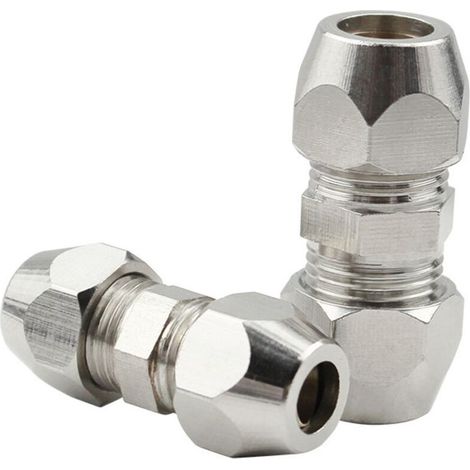 2 Pièces Raccords à Compression Cuivre Nickelé, Raccord Olive 8MM Gaz, Connecteurs de Tubes 8mm x 34mm Filetés, pour Plomberie, Systèmes Hydrauliques, Refroidissement et Carburant(Argent) (1/4)
