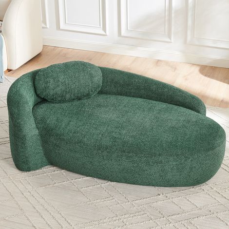 Canapé vert en tissu Lammfell-Optik avec coussin, design arrondi et format compact (1/5)