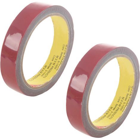 2 rouleaux de ruban adhésif double face en mousse ultra-résistant et permanent 3M, compatible automobile, rouge, 20 mm x 3 m (1/5)