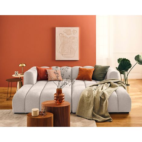 Debbie - modulares sofa gerade 3-sitzer mit doppeltem récamiere - tiefe sitzfläche - in texturiertem stoff - beige