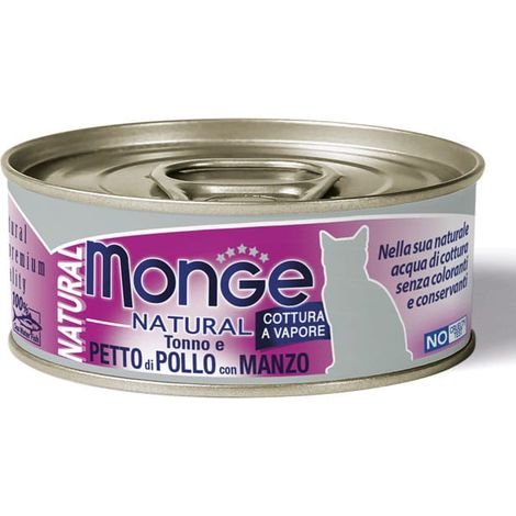 Monge Cat Natural Tonno con Petto di Pollo e Manzo - Monge Cat Natural Tonno con Petto di Pollo e Manzo - Lattina Da 80 Gr
