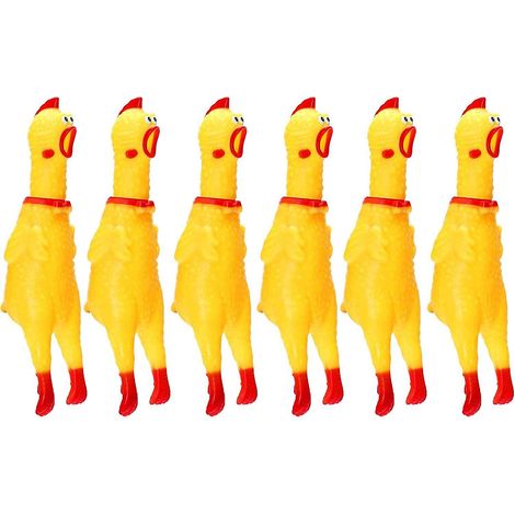 Lot de 6 jouets poulets en caoutchouc jaune. Jouet poulet en caoutchouc qui couine. Jouet original et résistant. (1/5)