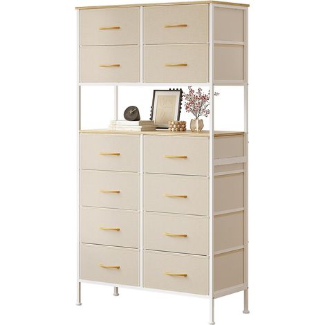 Commode 12 tiroirs en Tissu，Meuble de Rangement Haut, Béige (1/5)