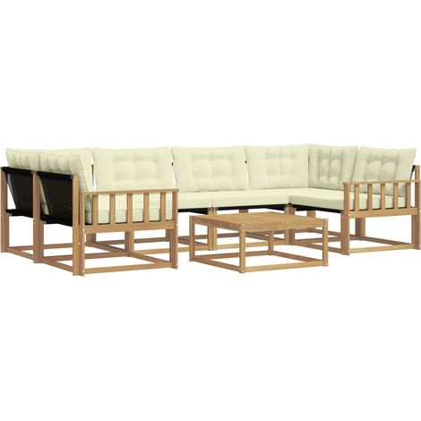 Conjunto de sofás de exterior 7 uds. Blanco y Crema vidaXL (1/5)