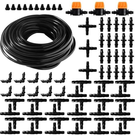 77 Pièces 4/6 mm Kit d'irrigation Goutte, 15m Tuyau d'irrigation, Systeme Irrigation, avec Raccords Cannelés Droits, Connecteurs en T, Bouchons d'extrémité, pour Jardin, Plantes (1/5)