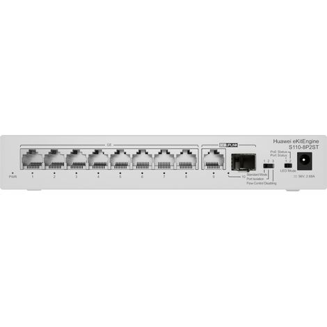 HUAWEI S110-8P2ST ( 8 10/100/1000 BASE-T PORTS POE+ 1GE SFP PORT, 110/100/ 100BASE T PORT, AC POWER, POWER ADAPTER)