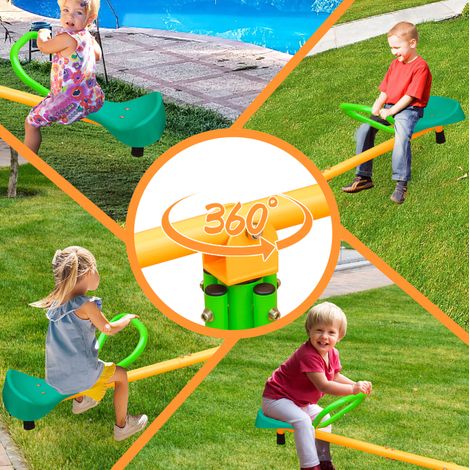 Altalena doppia per bambini 180,34 cm verde e gialla con struttura in ferro e plastica (1/5)