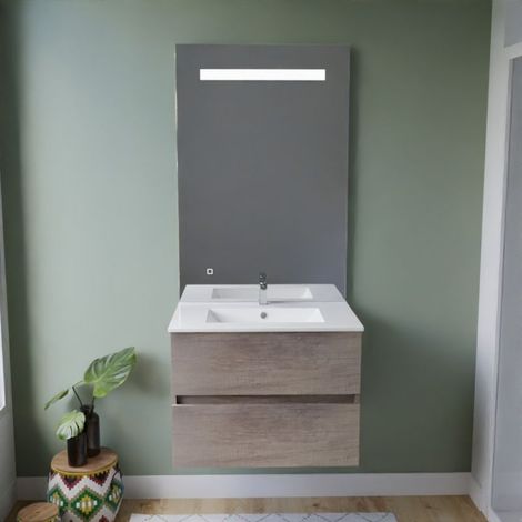 Einzelwaschtischmˆbel ROSINOX 70 cm komplett aus Edelstahl + Spiegel ElÈgance ht105 Ò Holz Ò Sp∏lbeckenoberseite aus Keramik (1/5)