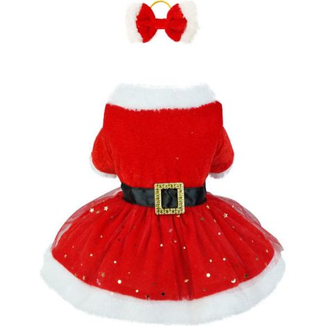 Robe De Noël Pour Chien - Tissu Velours Rouge Et Maille - Collier À Nœud - Taille S - Pour Chiens Et Chats Nains (1/5)