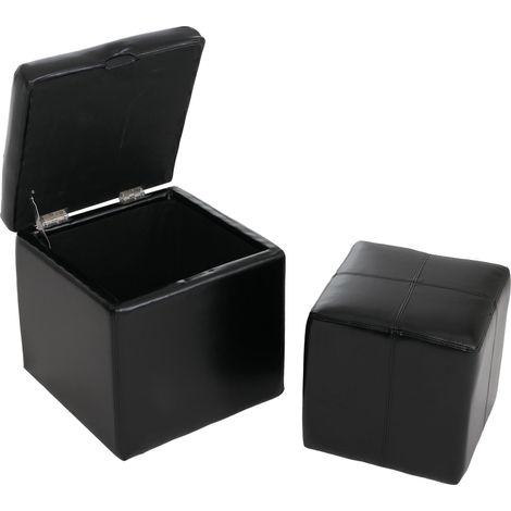 Set poggiapiedi con pouf contenitore sgabello elegante Onex pelle rivestita FSC nero (1/5)