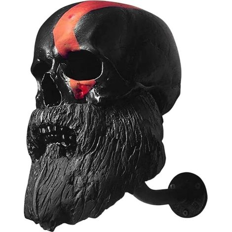 Motorcycle Helmet Skull with Beard Helmet Stand, Wall Mounted Skull Shaped Motorcycle Helmet Stand, Resin Crafts Helmet Stand (Color : A)- (1/5)