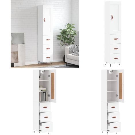 Credenza Bianca 34,5x34x180 cm in Legno Multistrato - Credenza moderna - Credenza in legno multistrato