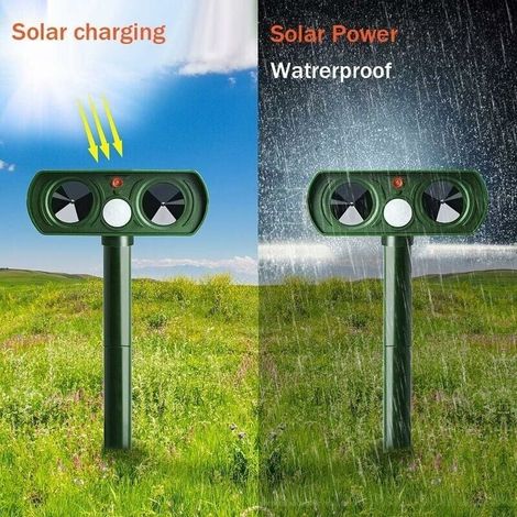 Repellente per gatti a ultrasuoni ad energia solare, repellente per gatti da esterno con sensibilità e frequenza regolabili, repellente per gatti a ultrasuoni per respingere i parassiti, protettivo (1/4)