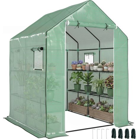 Serre de jardin avec 1 porte, 1 fenetres, étagères 3 niveaux pour Légumes Plantes Fleurs Bâche PE 140 x 143 x 190 cm