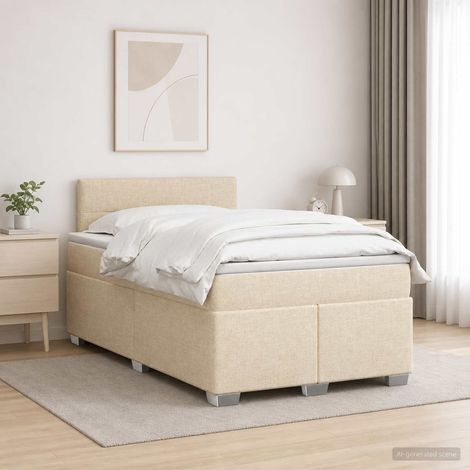 vidaXL Lit boxspring avec matelas Crème 120 x 190 cm Tissu (1/5)
