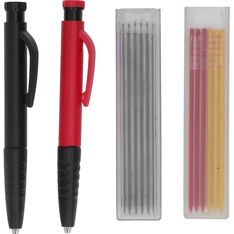 Lot de 2 crayons de menuisier avec traceur et 12 recharges pour travail du bois (1/5)