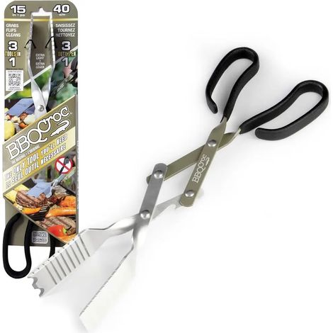 Outil de barbecue 3 en 1 de 38 cm (15 pouces) - Pince à barbecue ultralégère, spatule et grattoir à grille (1/5)
