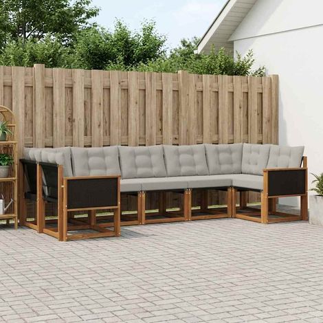 vidaXL Conjunto de sofás de exterior 7 uds. Natural y Gris Claro (1/5)