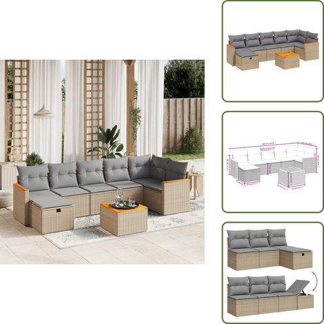 Cuscini per schienale - vidaXL Set Divano da Giardino 8 pz con Cuscini Beige Misto Polyrattan - Tavolo da giardino