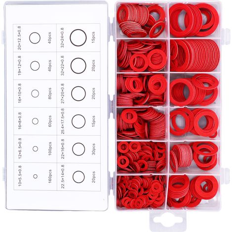 Lot de 600 rondelles plates assorties, isolation en acier allié et fibre de papier, joint d'étanchéité, multiples dimensions (1/5)