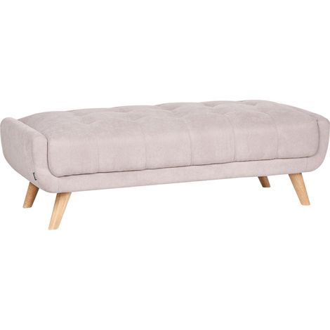 Ottoman Taupe Fabric Rectangular Footstool Retro Style Living Room Pouffe on Wooden Legs HABO (1/5)