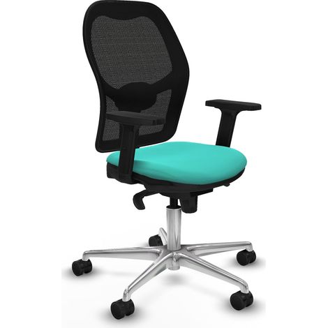 Jorquera sincro malla negra similpiel turquesa brazos 2D base aluminio ruedas 65mm nailon (1/5)