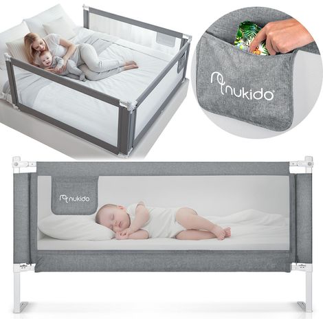 Sponda per letto, cancelletto di sicurezza, serratura, 200 cm, Nukido NK-227, grigio (1/5)