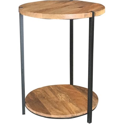 Ravi Double Round Top Table - Mango Wood/Iron - L46 x W46 x H60 cm - Mango Light Finish
