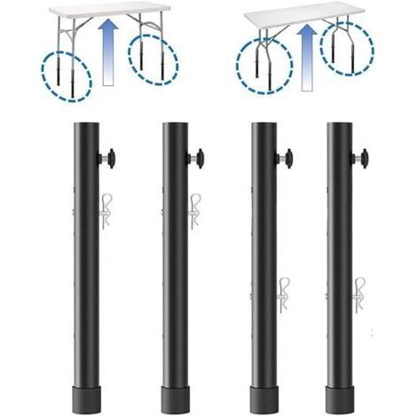Noir,Lot de 4 Rallonges de Pieds de Table pour Tables Pliantes, Extensions de Pieds de Table Pliantes, Hauteur Réglable Jusqu'à 9,2 cm/13,3 cm, pour Tables Pliantes Droites et Courbes