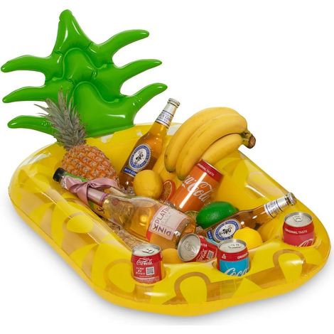Porte-boisson gonflable extra large en forme d'ananas, flotteur pour boissons lors de fêtes aquatiques, 75 x 45 x 5 cm (1/5)