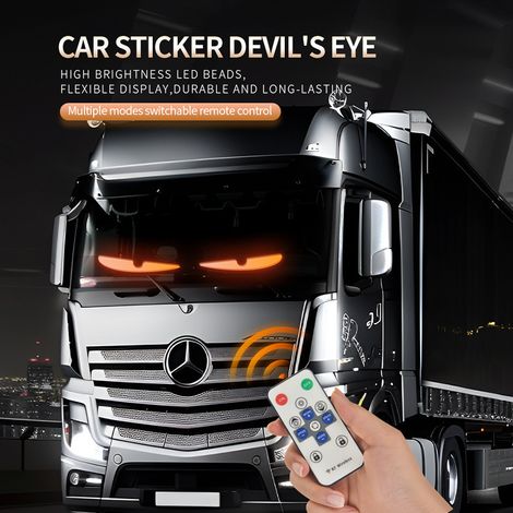 Œil de démon lumineux multifonctionnel pour pare-brise de voiture - écran LED flexible - convient aux voitures et camions (version avec télécommande)