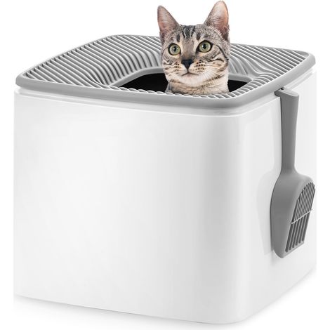 Iris Ohyama Geschlossene Katzentoilette mit Schaufel, Hygienebox mit Abnehmbarem Deckel, Spritzschutz, Leicht zu Reinigen, BPA-frei, Für Katzen, Kätzchen, Kaninchen, Weiß - PRCL-SQ