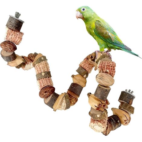 Perchoir et jouet à mâcher en bois pour perroquets et perruches (1/5)