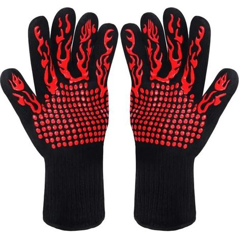 Gants de Barbecue - ZGEER - Rouge - Antidérapants - Résistants à la chaleur - Lavables (1/4)