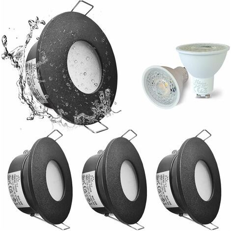 QAZQA Set de 6 Spots Encastrés LED IP65 étanches, 5W 3000K Blanc Chaud Spot Encastré Pour salle de bain et cuisine éclairage Encastrable au Plafond coupe 68mm Nickel Satiné -Boîtier de lampe Noir