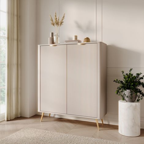 Alacena Nerrio, Aparador 4 Estantes, Puerta Batiente, 2 Puertas, 113x38x134h cm Beige (1/5)