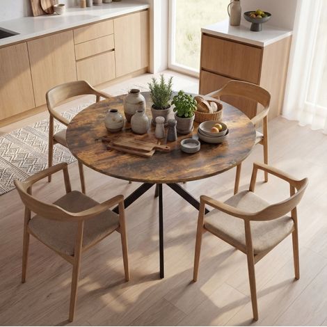 Runder Esstisch 100 cm für 4 Personen, Industriestil, Holz und Stahl OKMYHOME (1/5)