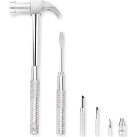 Multitool 6in1 Schraubendreher Hammer Nagelzieher Griff Silber (1/5)