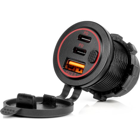 Caricabatterie da auto con prese USB, impermeabile, con interruttore USB + 2x USB-C QC3.0 12V 24V AMIO-04227 (1/5)